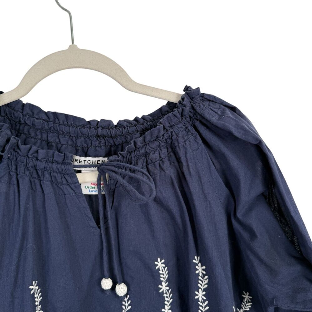 Gretchen Scott Blue Floral Embroidered Peasant Blouse Preppy Womens Size XL - Picture 4 of 7